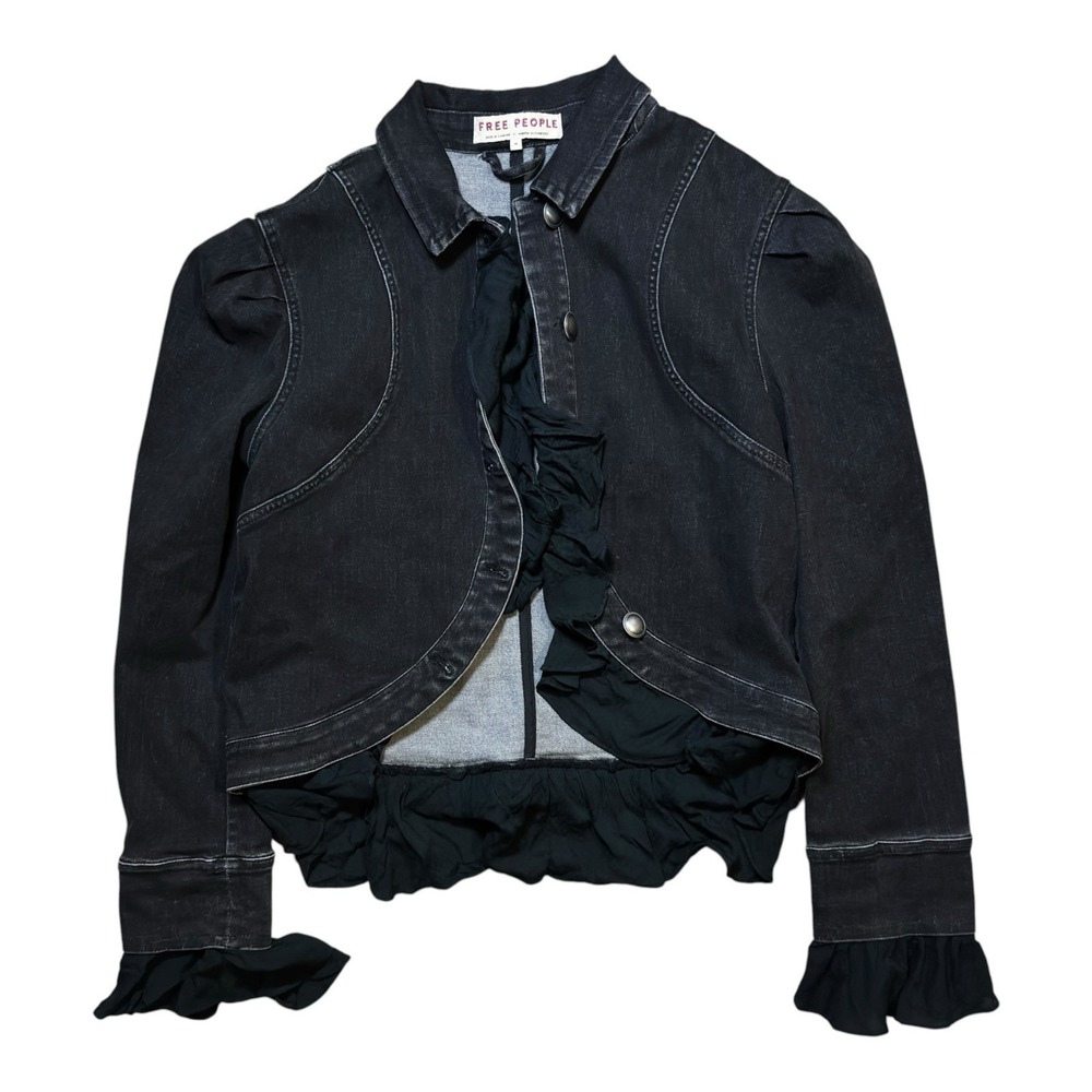 Free People Suki Denim Flare Opera Button Up Fashion Jacket Women’s M Black